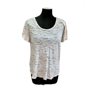 LOFT outlet Women’s white cotton abstract lines T-shirt size large tagless EUC